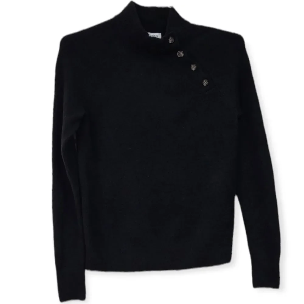 J.Crew Womens‎ XXS Black Button Shoulder Mock Neck Sweater Knit Long Sleeve Top